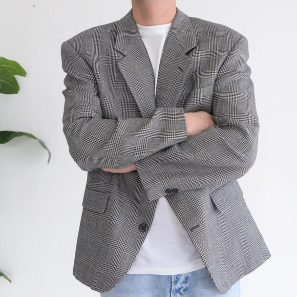 Savile Row 100% Wool Plaid Sport Jacket Blazer ~Grey/Black ~See Measurements Pic - Picture 3 of 16